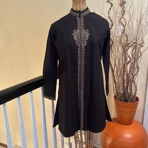 Silver Tulip black Kurta with gold brown redsome beads. Made in Pakistan 🇵🇰